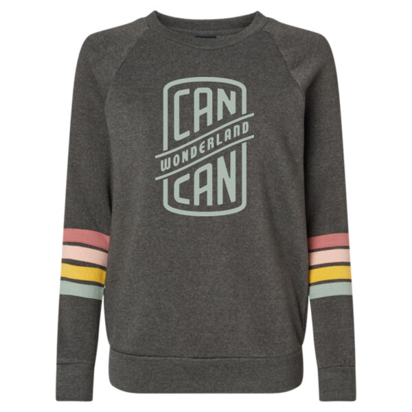 MV Sport - Women's Striped Sleeves Crewneck Sweatshirt - Printed Logo Thumbnail